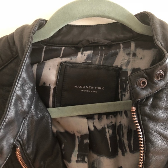 {Andrew Marc} Faux Leather Bomber Jacket- Size S - Picture 3 of 3